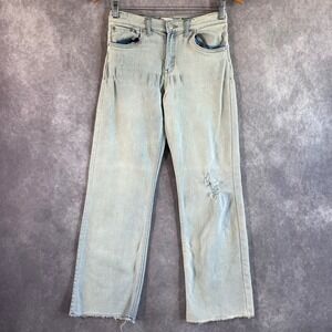 Levi's Wide Leg Jeans Girls Size 16 Light Wash Distressed Raw Hem Blue